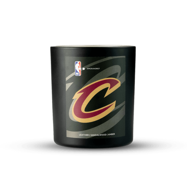 Black candle with Cleveland Cavaliers logo and NBA branding on a white background