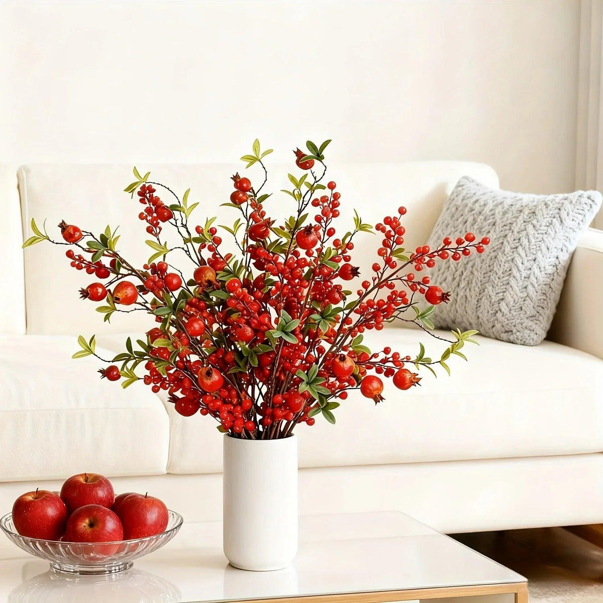 Artificial Floral Pomegranate Decoration with Red Winterberry Berries and Dark Stems