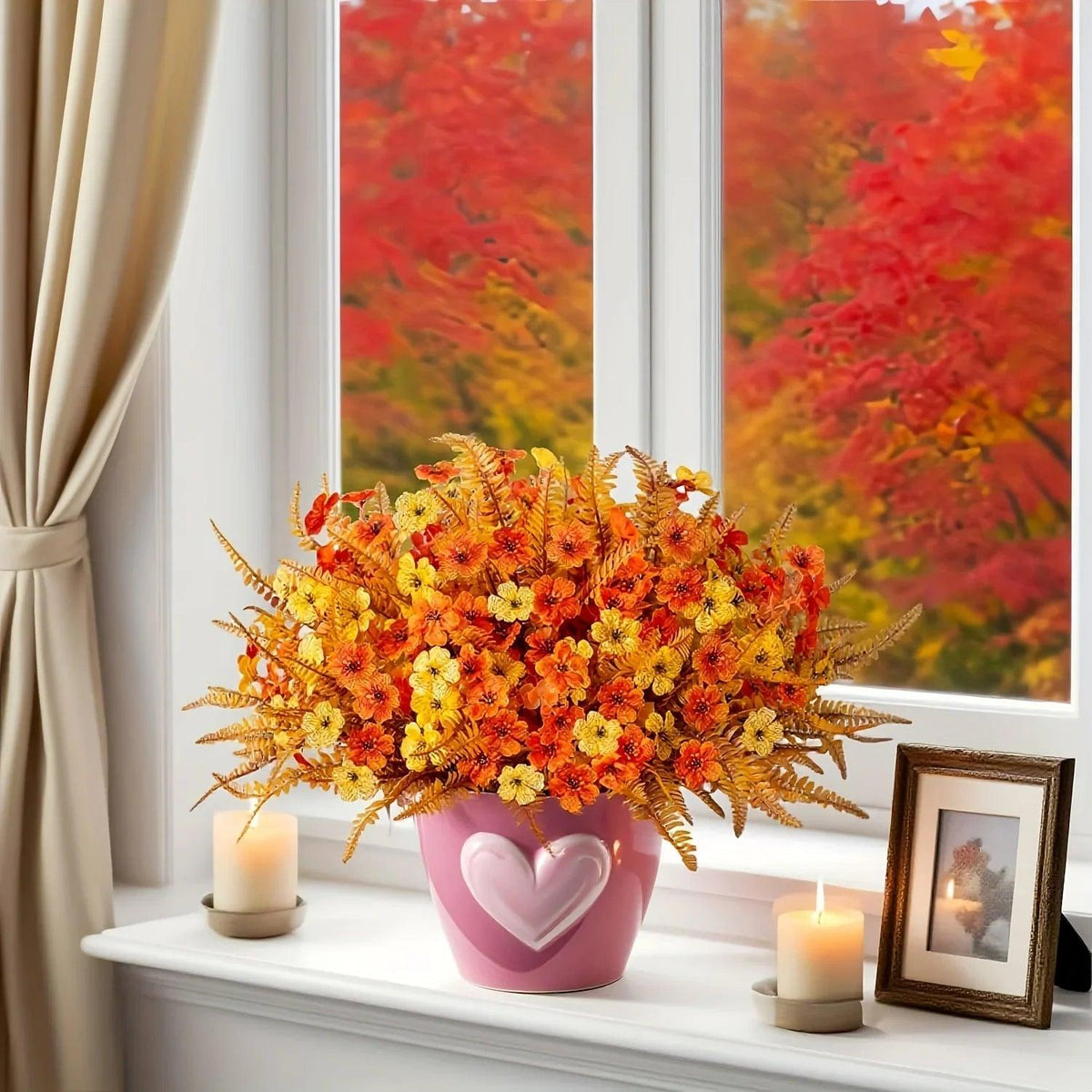 Artificial Flowers, Mixed Orange & Yellow Daisy, 7pcs Autumn Decoration