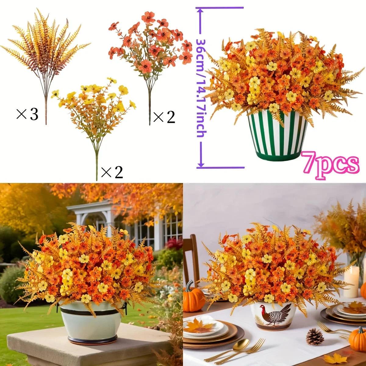 Artificial Flowers, Mixed Orange & Yellow Daisy, 7pcs Autumn Decoration