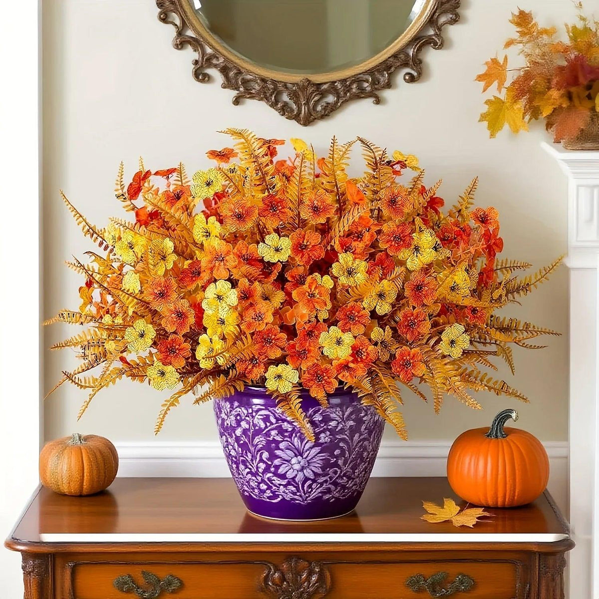 Artificial Flowers, Mixed Orange & Yellow Daisy, 7pcs Autumn Decoration