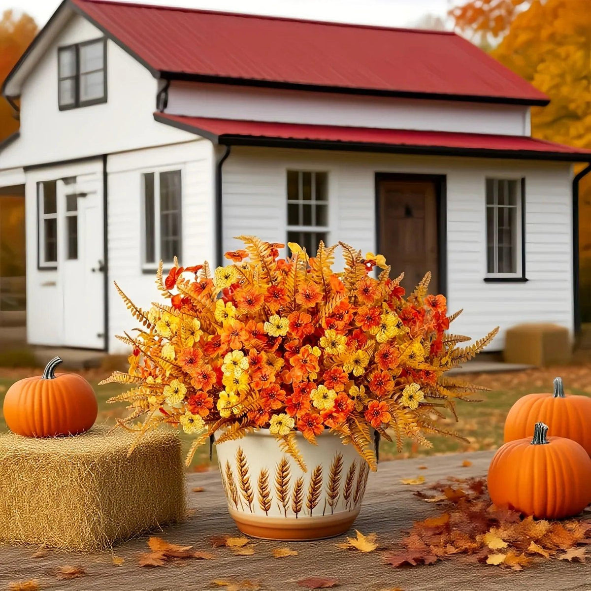 Artificial Flowers, Mixed Orange & Yellow Daisy, 7pcs Autumn Decoration