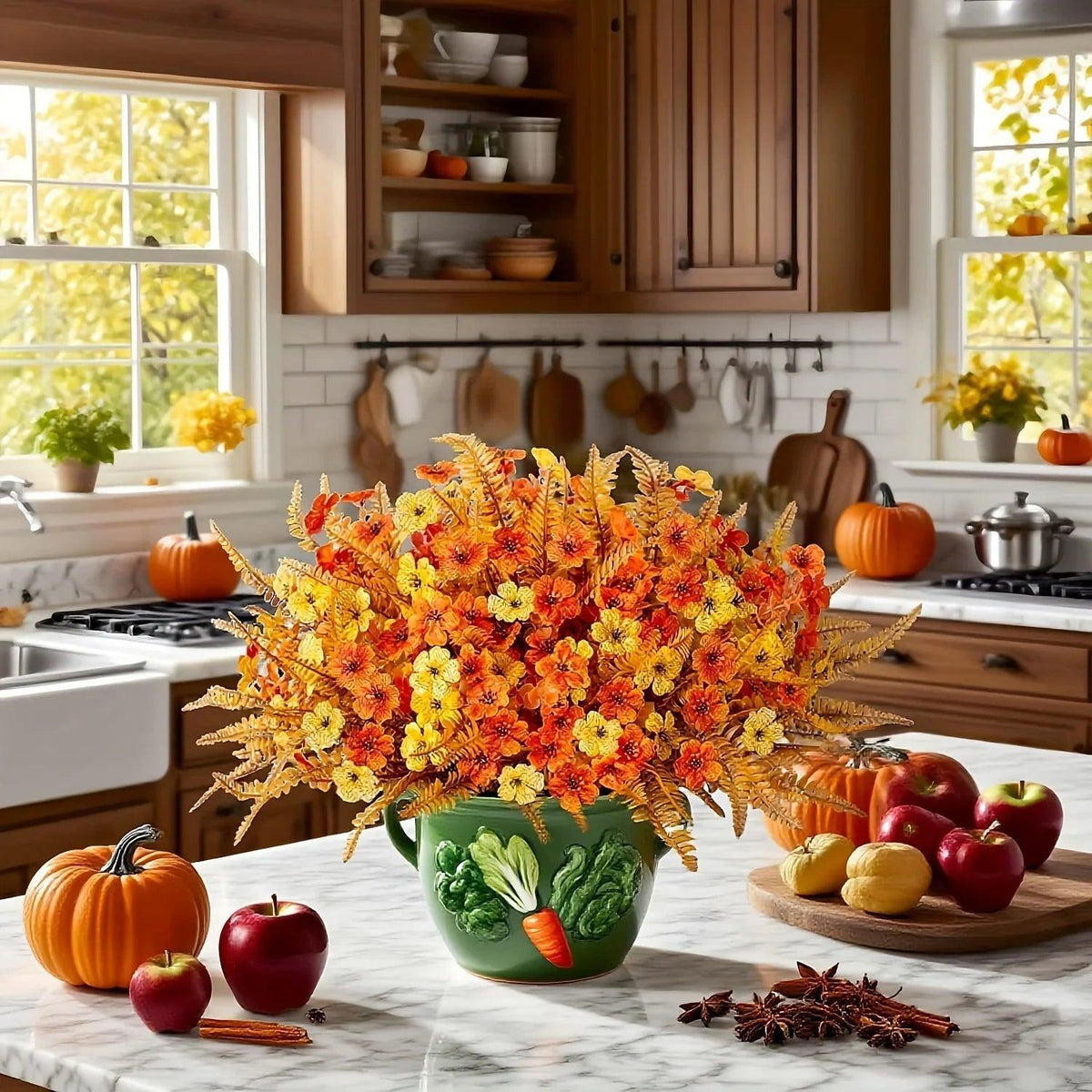 Artificial Flowers, Mixed Orange & Yellow Daisy, 7pcs Autumn Decoration