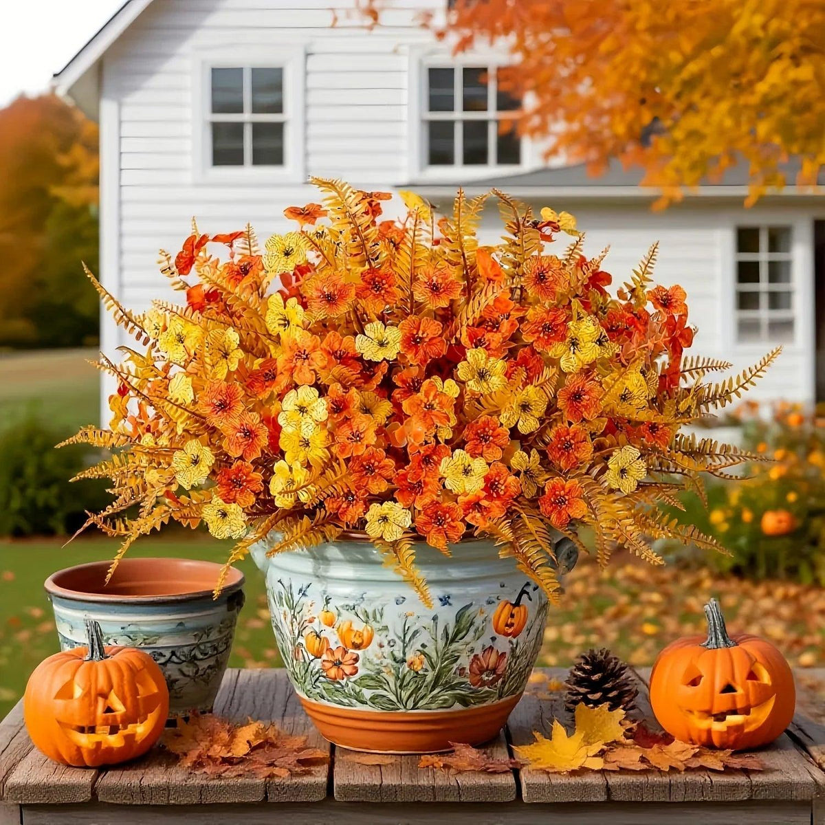 Artificial Flowers, Mixed Orange & Yellow Daisy, 7pcs Autumn Decoration
