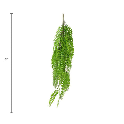 Dark Green Button Fern Artificial Hanging Plant 31in – UV Resistant