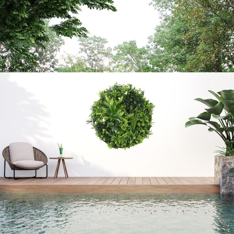 Artificial Green Wall Disc 30in – Black Frame – UV Resistant – Commercial Grade