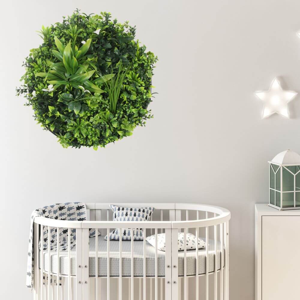 Artificial Green Wall Disc 30in – Black Frame – UV Resistant – Commercial Grade