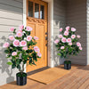 Artificial Camellia Tree Faux Flower Plant in Cement-Filled Pot-Pink
