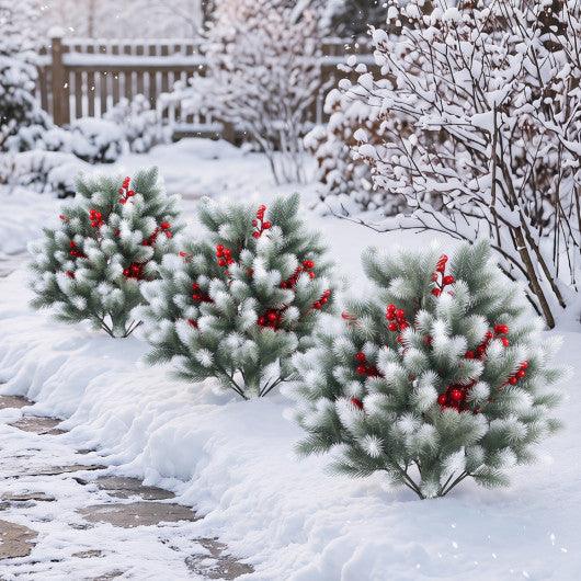 Set of 2 Artificial Cedar Topiary with Ground Spikes for Porch Patio Winter Decoration