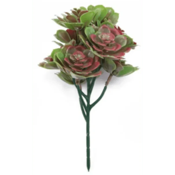 Red and Green Aeoniums Succulent Artificial Topiary Set of 5 11.8in – UV Resistant