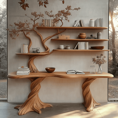 Arvion Live Edge Solid Wood Console Table with Shelves