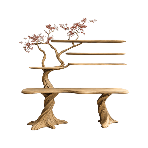 Arvion Live Edge Solid Wood Console Table with Shelves