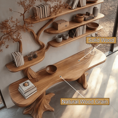 Arvion Live Edge Solid Wood Console Table with Shelves