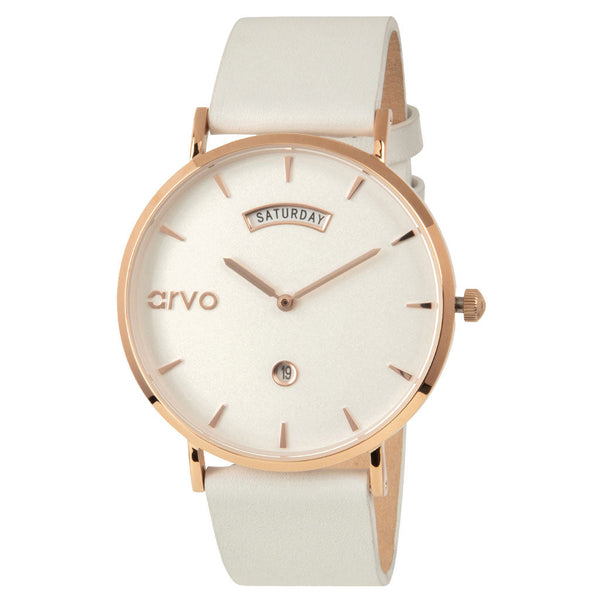 Arvo Awristacrat Watch - Rose - White Leather