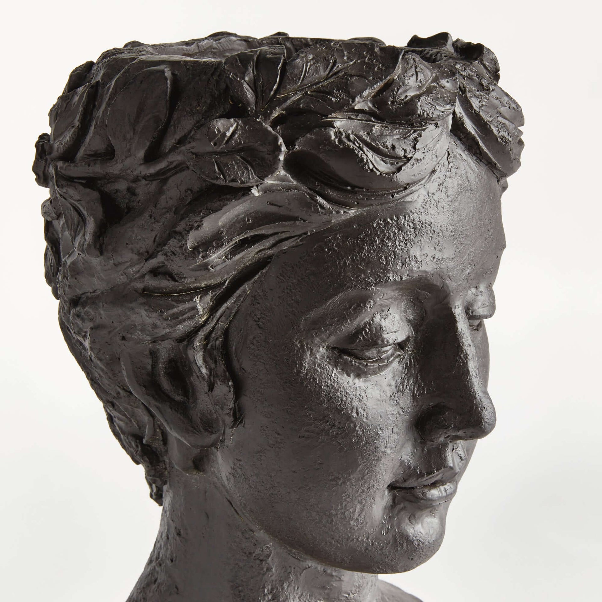 Athena Bust Planter Vessel in Antique Black