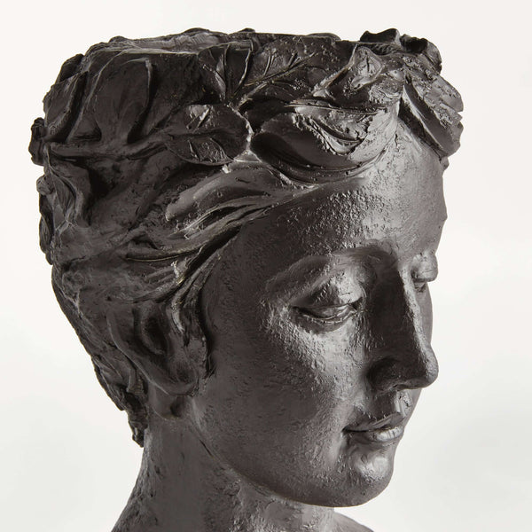 Athena Bust Planter Vessel in Antique Black