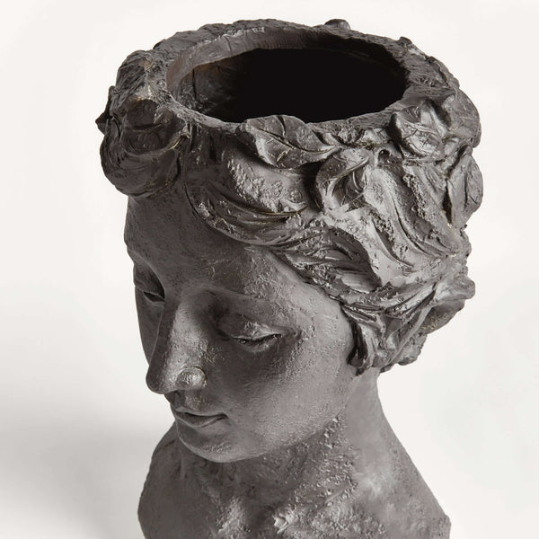 Athena Bust Planter Vessel in Antique Black