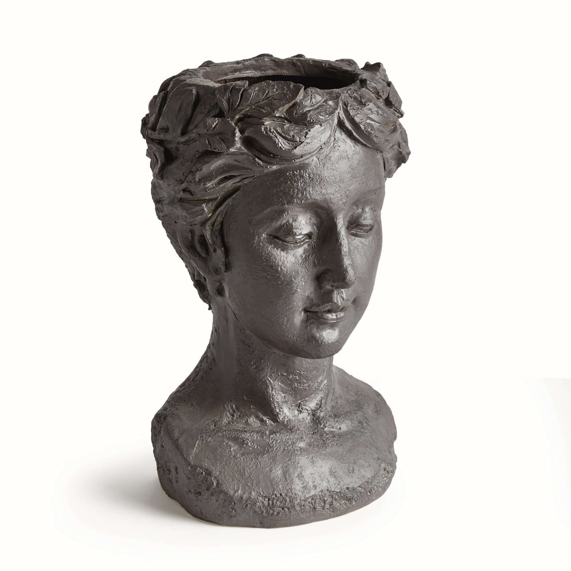 Athena Bust Planter Vessel in Antique Black
