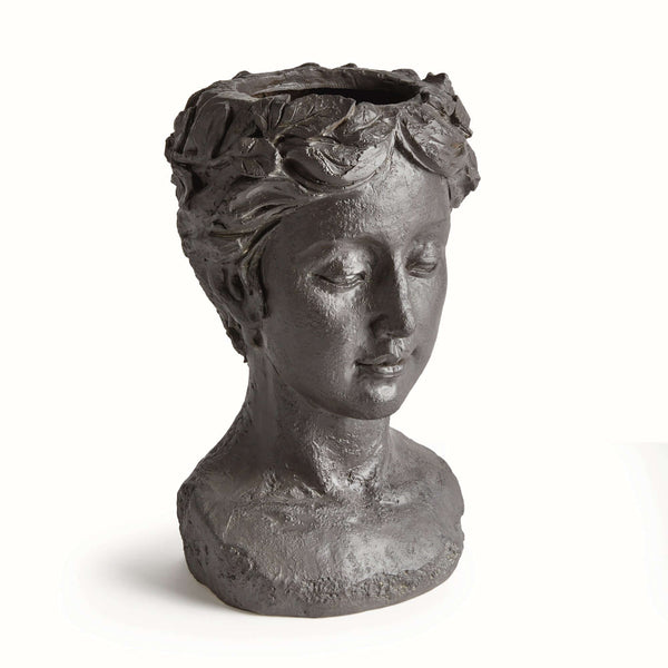 Athena Bust Planter Vessel in Antique Black