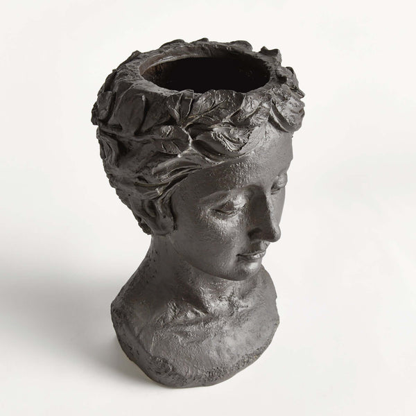 Athena Bust Planter Vessel in Antique Black