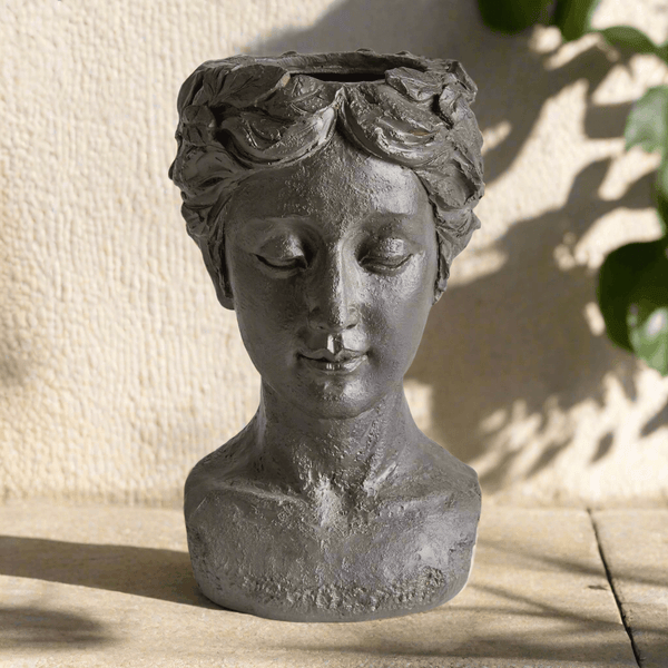 Athena Bust Planter Vessel in Antique Black