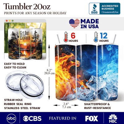 Get Out and Explore 20oz Personalized Tumbler With Lid and Stainless Steel Straw, Forest Camping Adventure Gift Cup