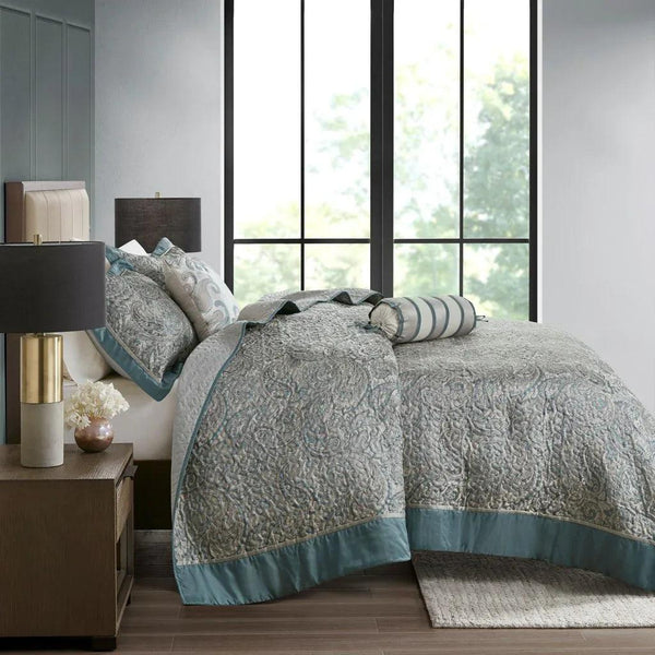 Aubrey 5 Piece Reversible Jacquard Bedspread Set in Teal - Gifts for You 'n Me