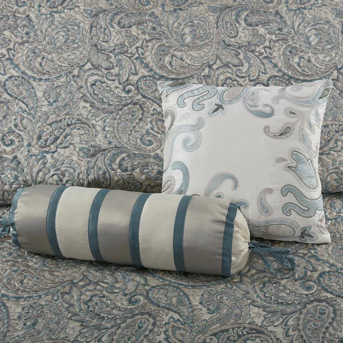Aubrey 5 Piece Reversible Jacquard Bedspread Set in Teal - Gifts for You 'n Me