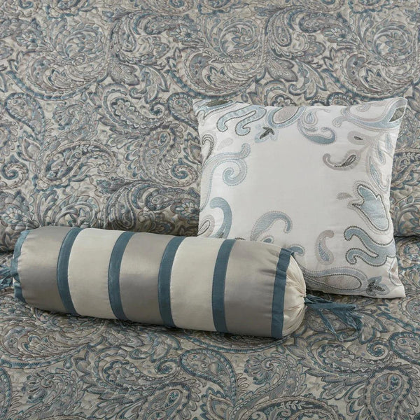 Aubrey 5 Piece Reversible Jacquard Bedspread Set in Teal - Gifts for You 'n Me