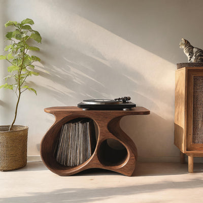 Auraline Organic Sculpted Record Player Stand With Storage
