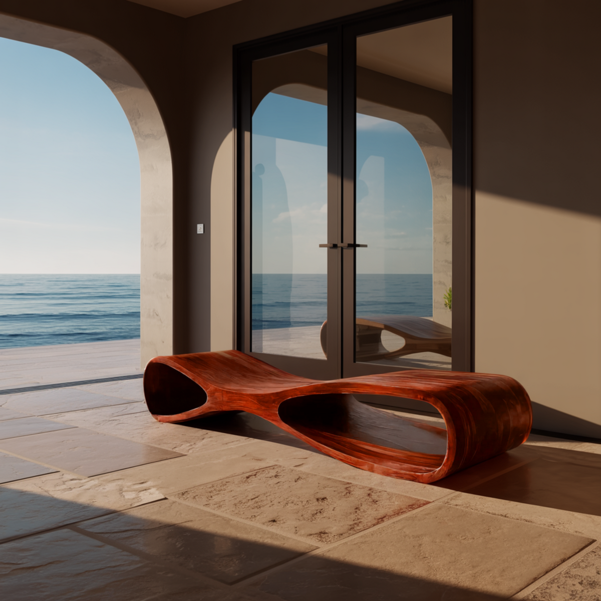 Aurea Flow-Form Sculptural Solid Wood Bench