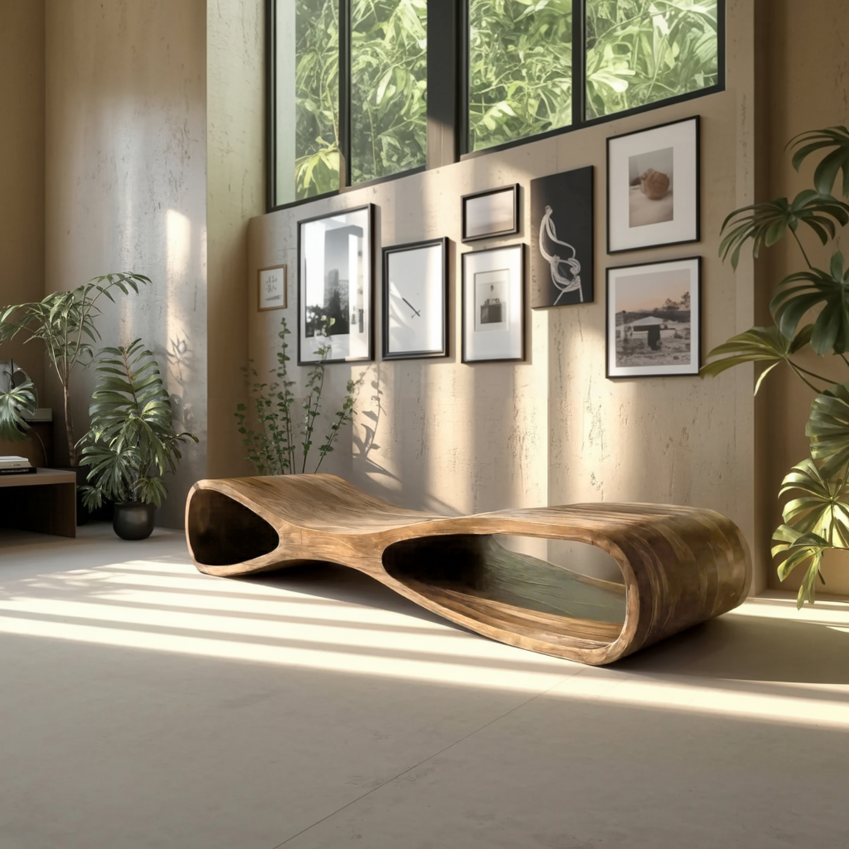Aurea Flow-Form Sculptural Solid Wood Bench