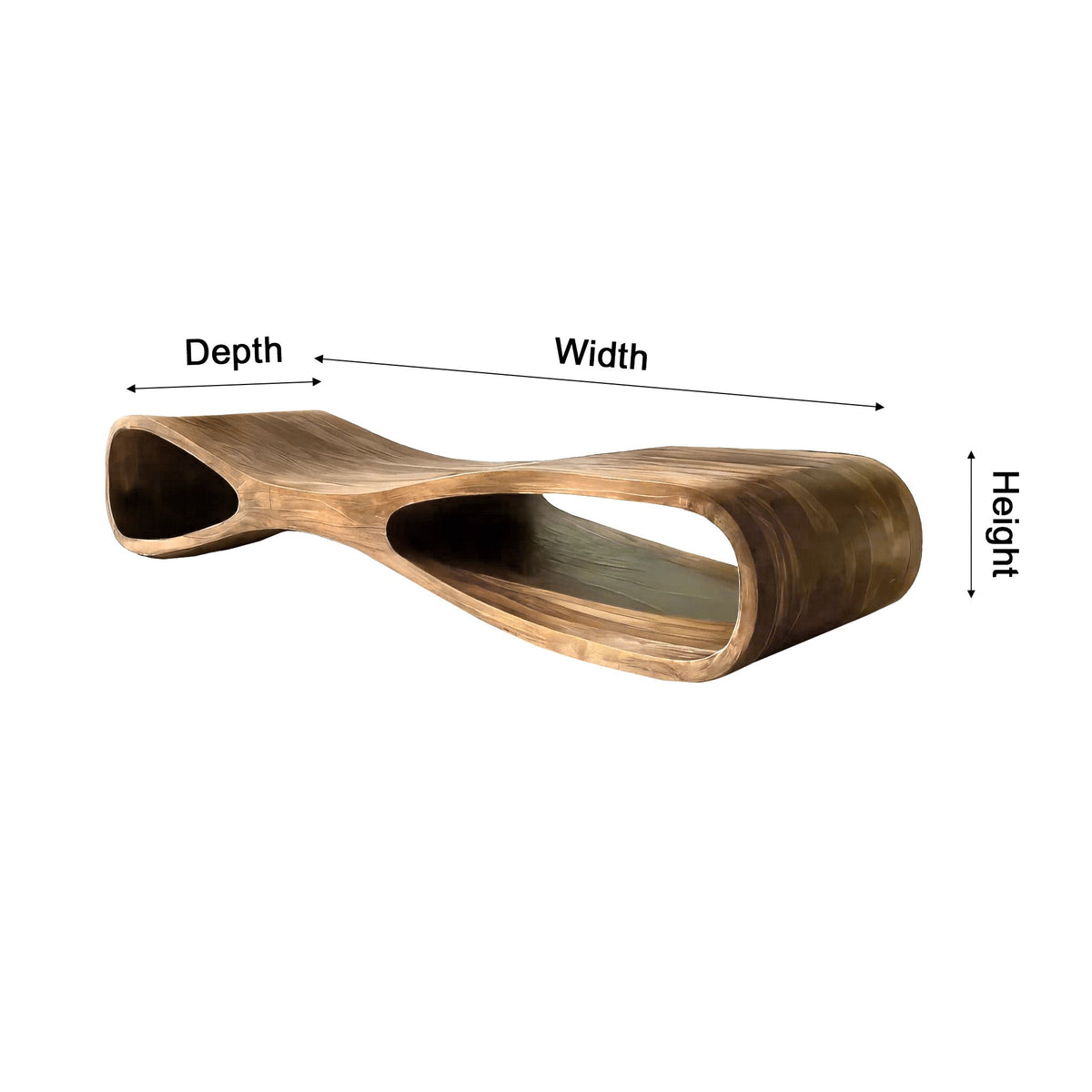 Aurea Flow-Form Sculptural Solid Wood Bench