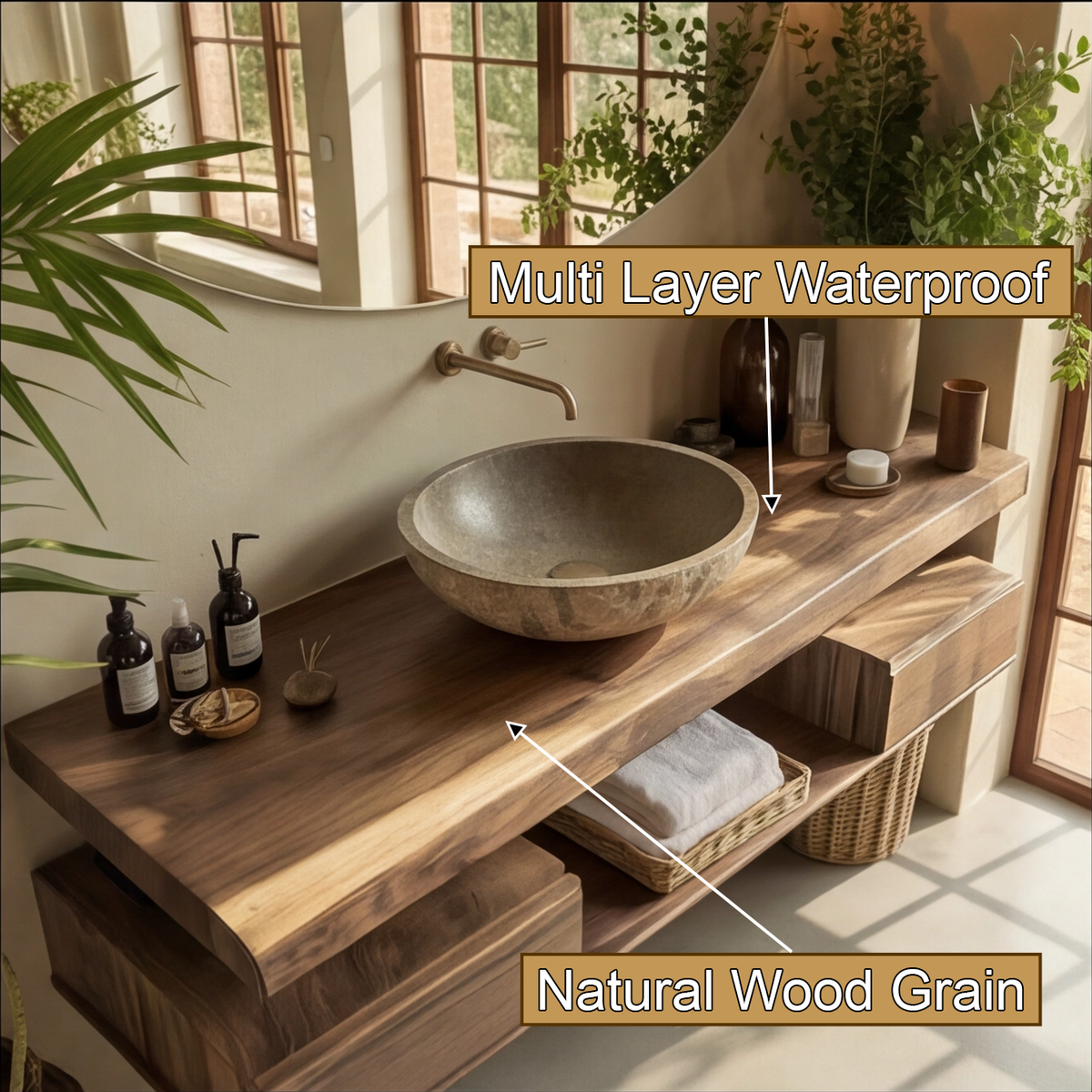 Aurea Flow II Floating Bathroom Vanity with Drawers