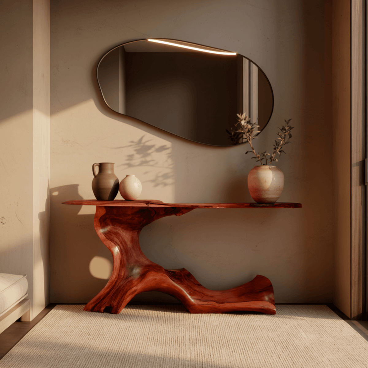 Aurea Flow Sculptural Solid Wood Console Table