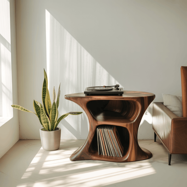 Aurea Loop Sculptural Solid Wood Record Player Stand