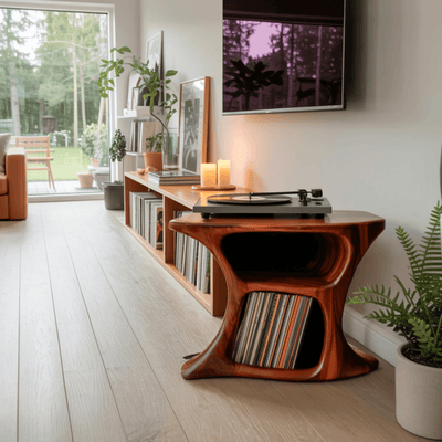 Aurea Loop Sculptural Solid Wood Record Player Stand