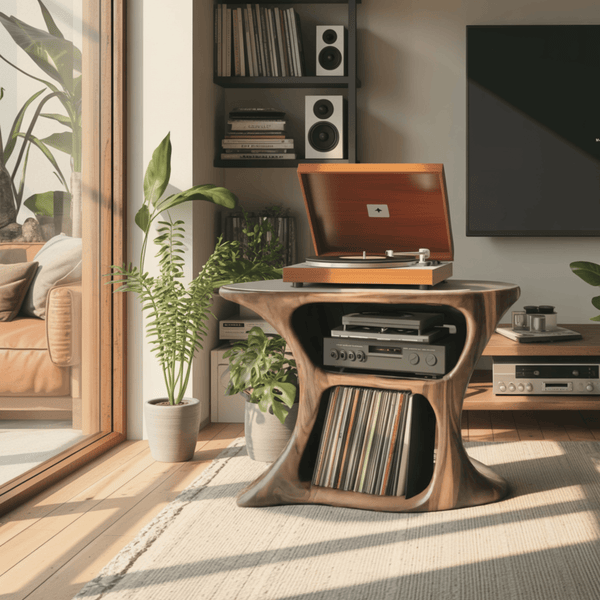Aurea Loop Sculptural Solid Wood Record Player Stand