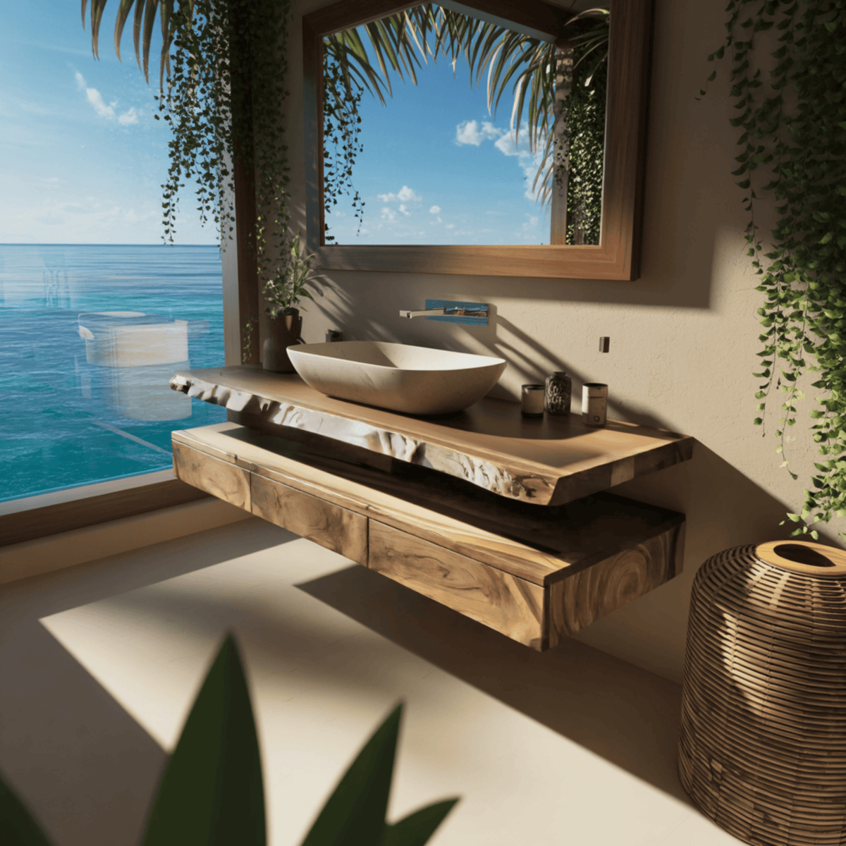 Aurelia Live Edge Floating Bathroom Vanity with Drawers