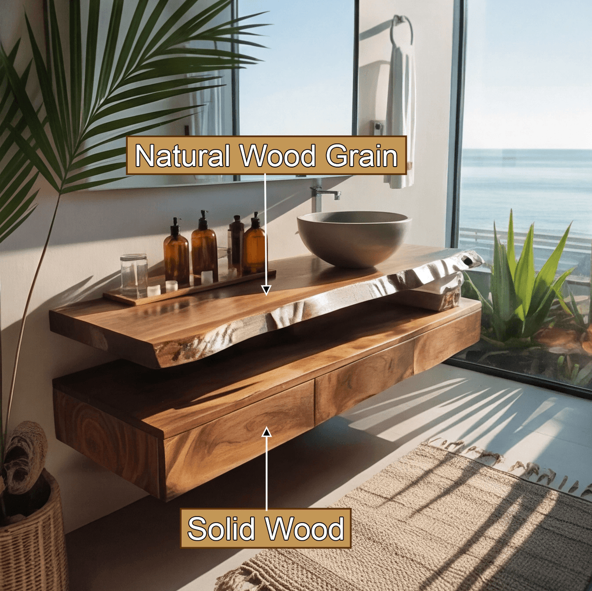 Aurelia Live Edge Floating Bathroom Vanity with Drawers