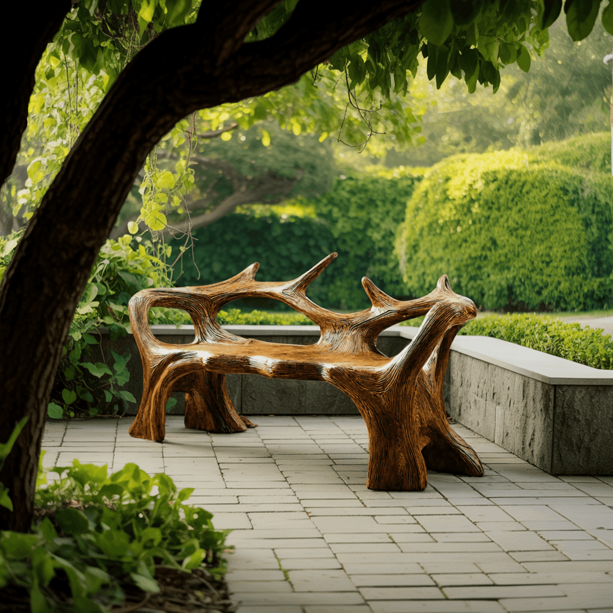 Aurelin Antler Solid Wood Sculptural Outdoor Bench