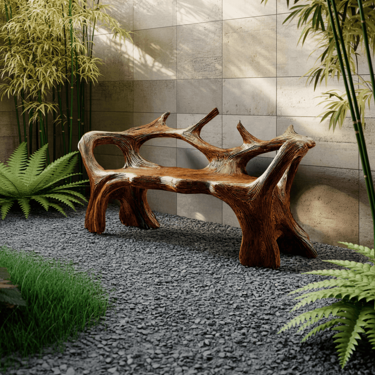 Aurelin Antler Solid Wood Sculptural Outdoor Bench