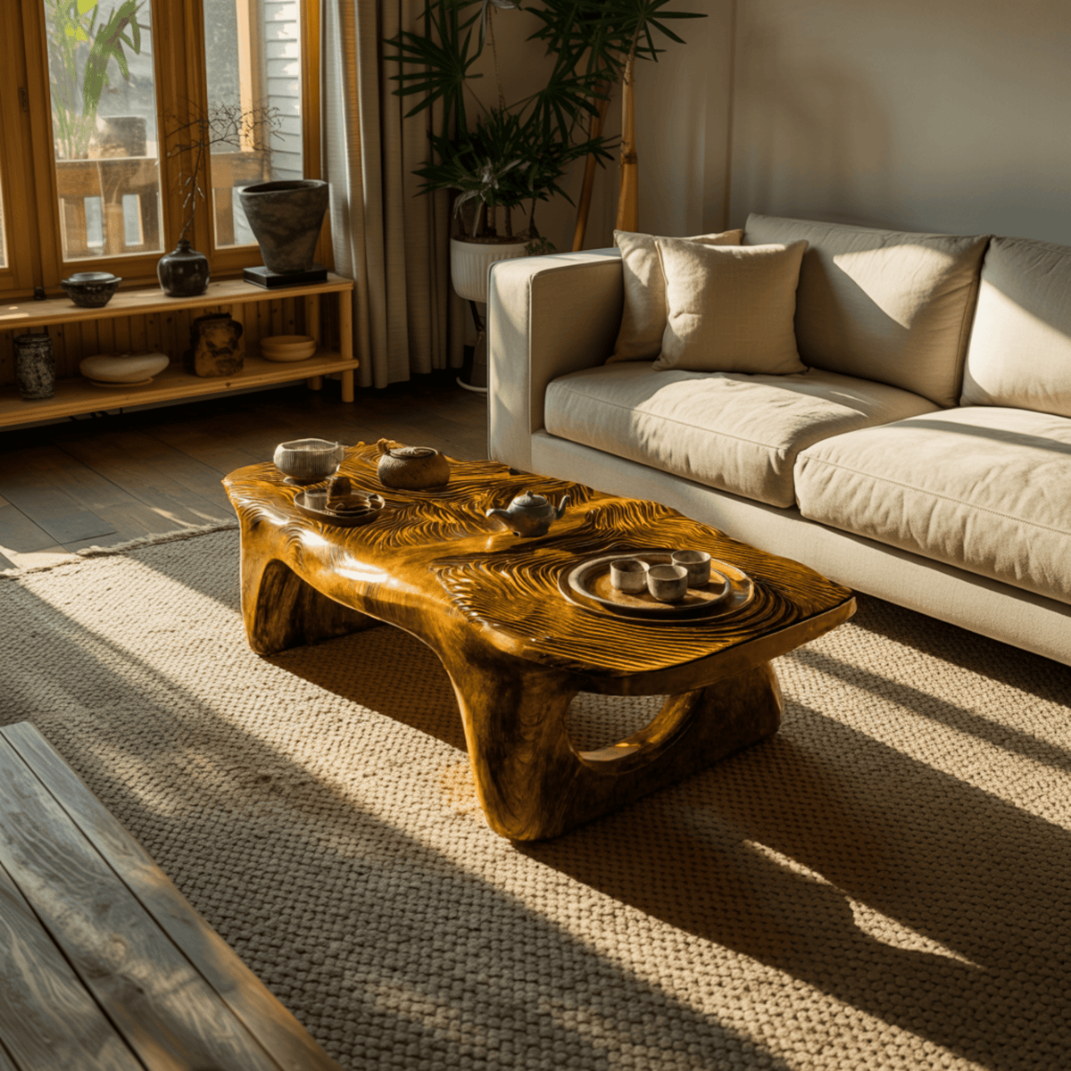 Aurelin Bloom VI Solid Wood Hand Carved Coffee Table