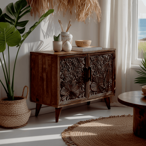 Aurelin Carve Solid Wood Sideboard Cabinet