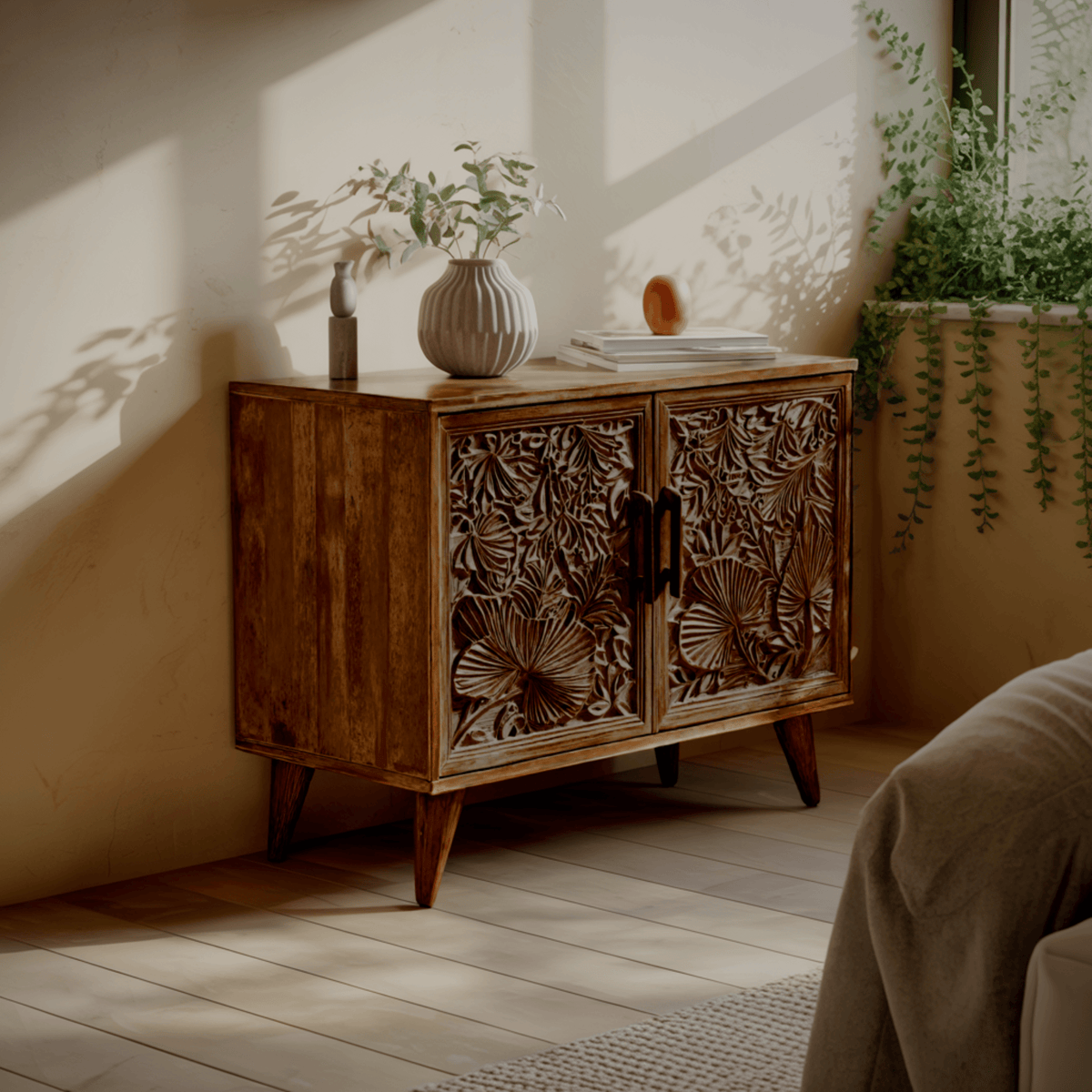 Aurelin Carve Solid Wood Sideboard Cabinet