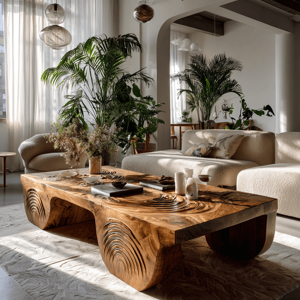 Aurelin Crest Hand-Carved Live Edge Coffee Table