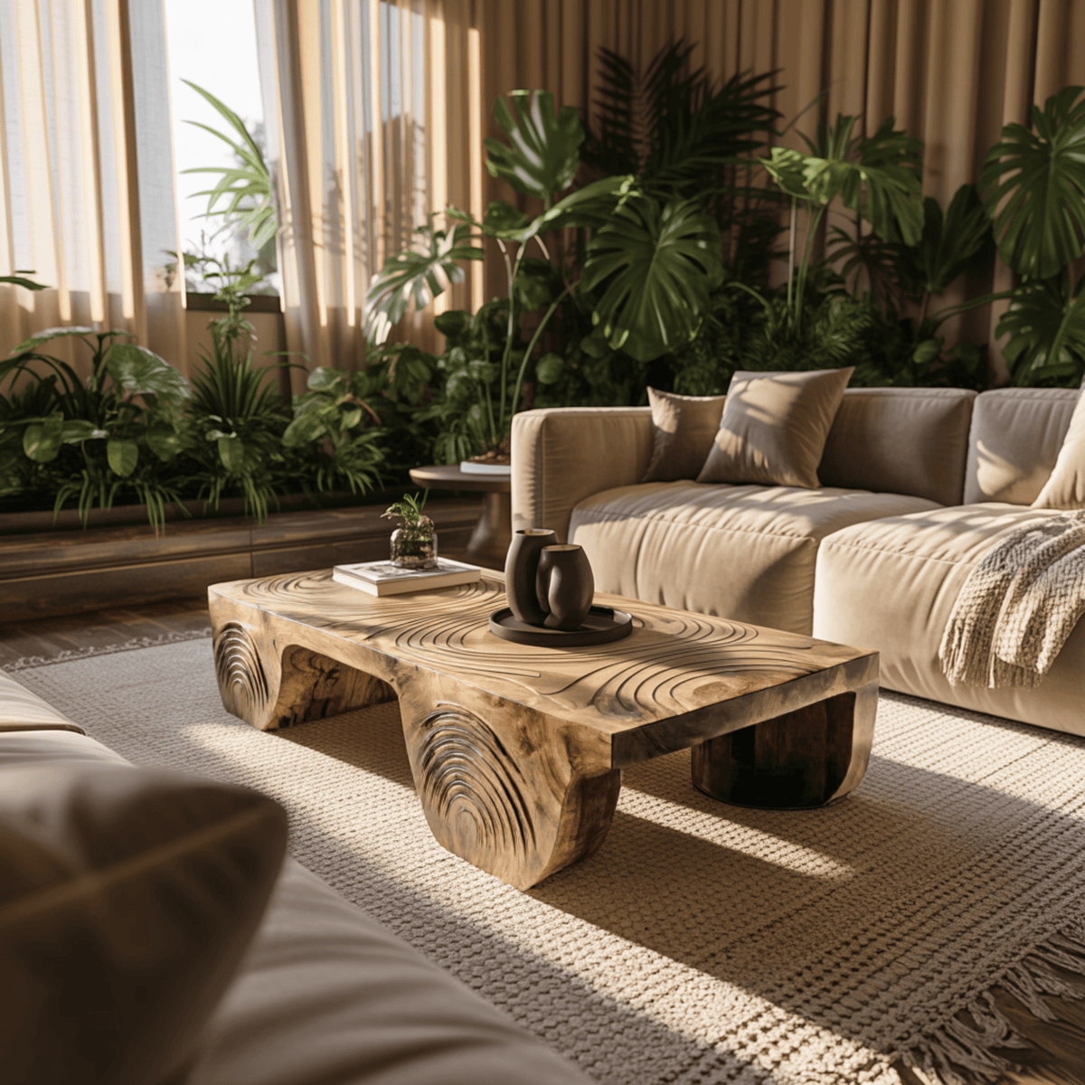 Aurelin Crest Hand-Carved Live Edge Coffee Table