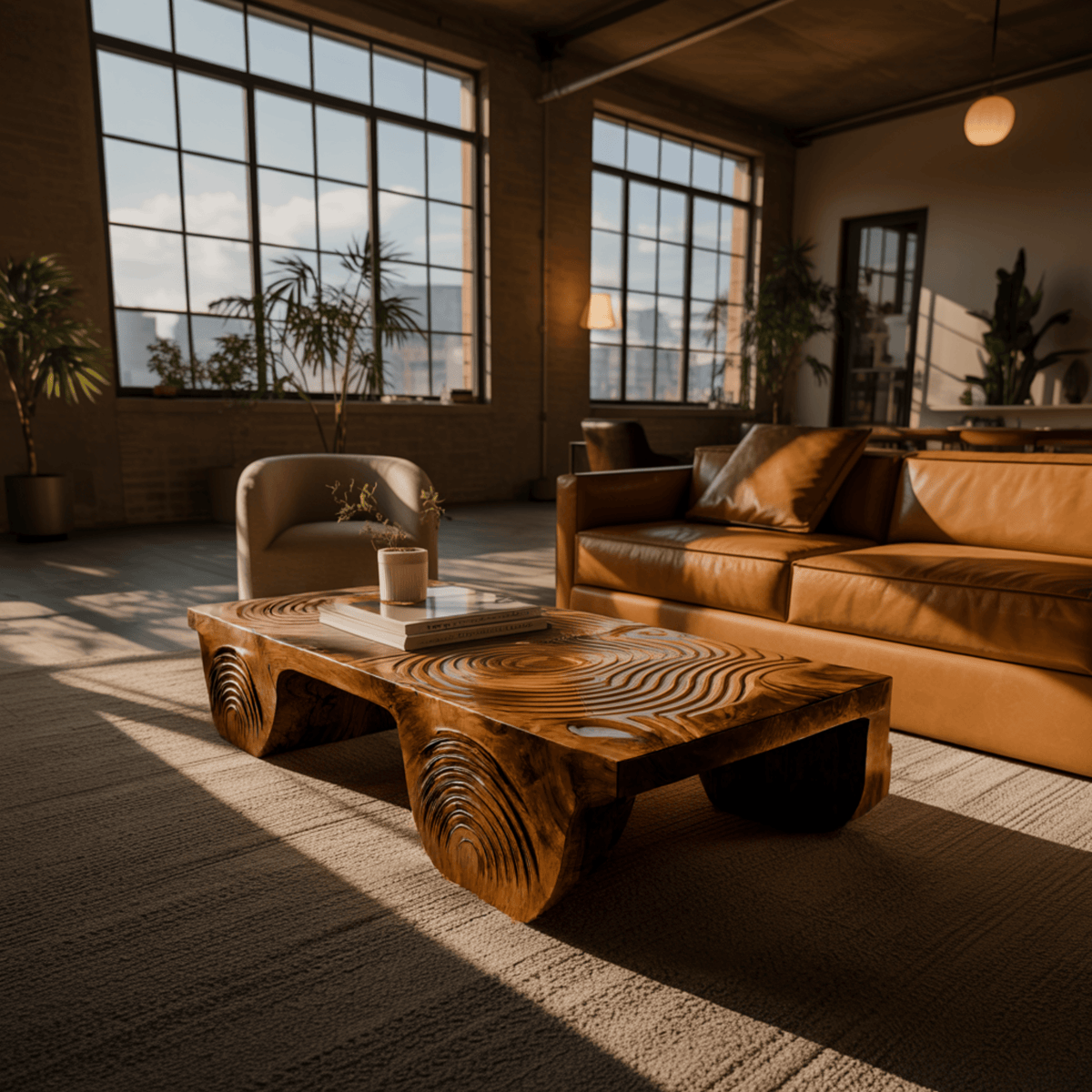 Aurelin Crest Hand-Carved Live Edge Coffee Table