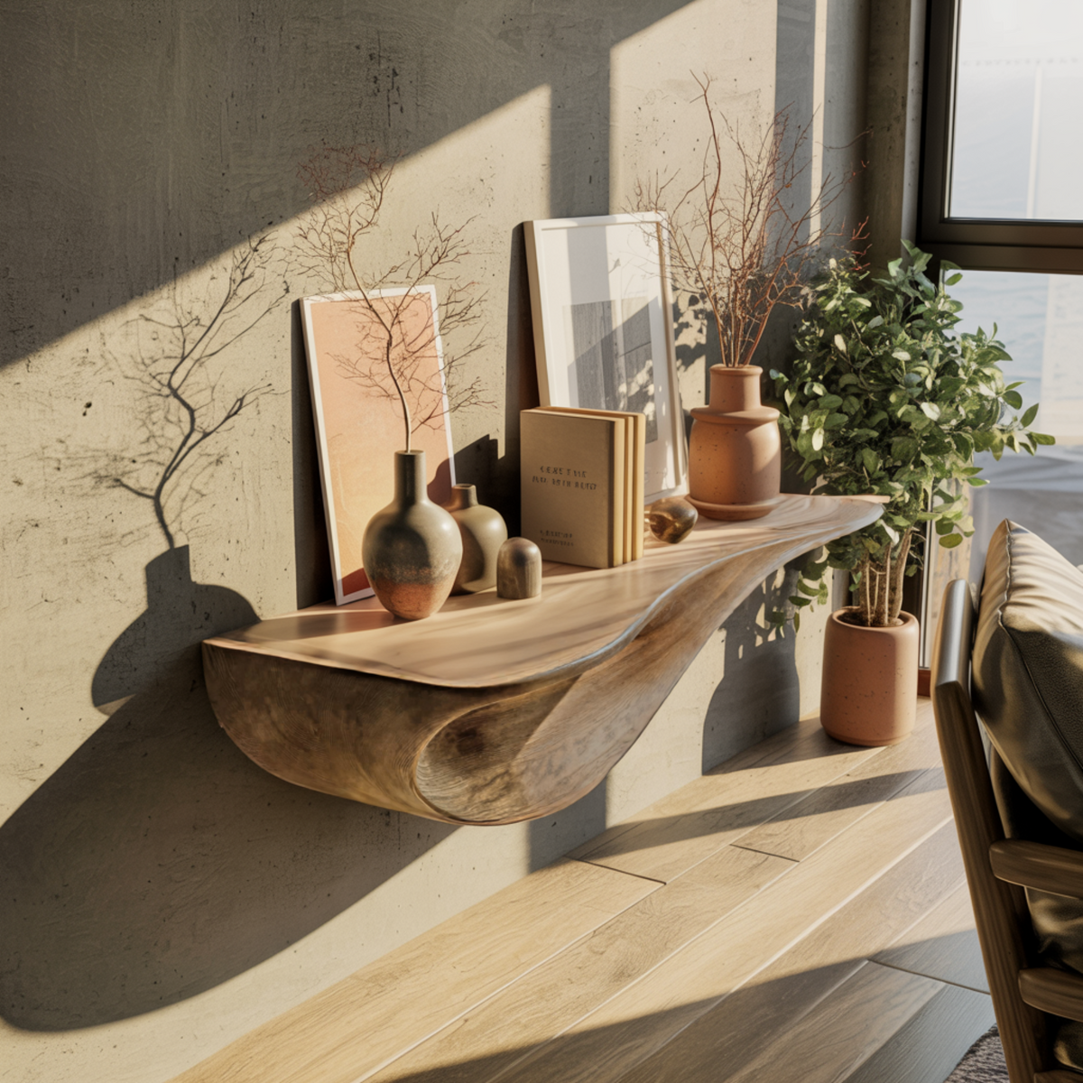 Aurelin Flow Solid Wood Floating Wall Shelf