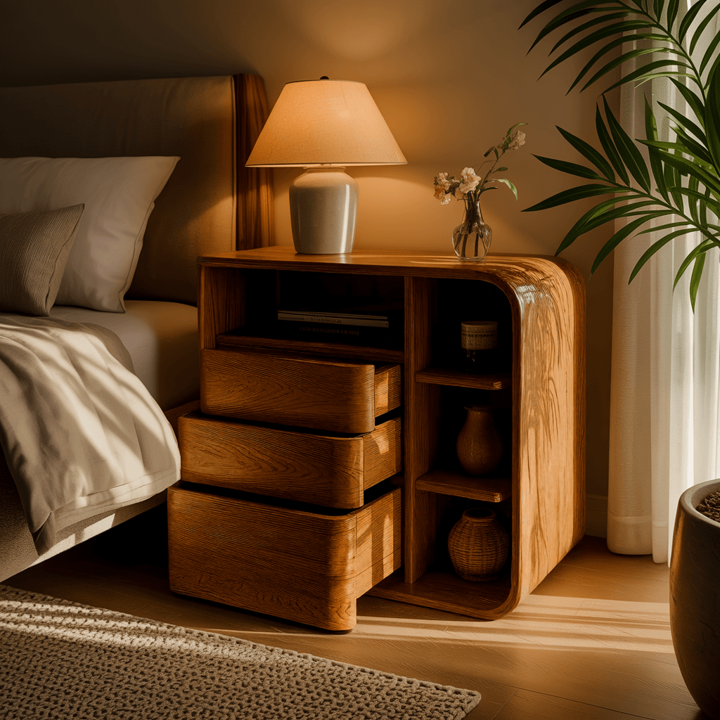 Aurelin Softcurve Solid Wood Bedside Table